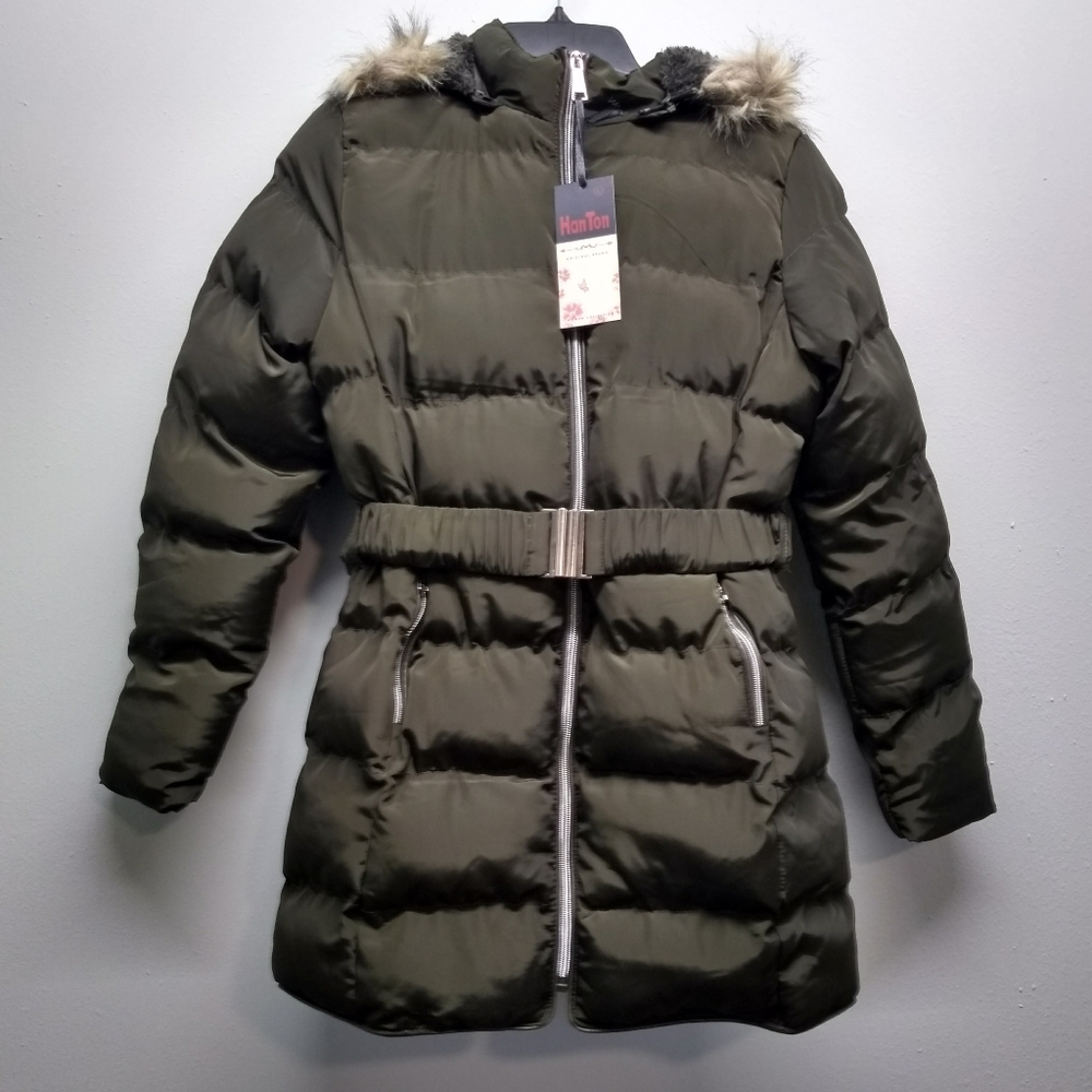 HanTon Junior's Olive Green Puffer Coat Size L NWT